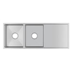 Load image into Gallery viewer, Round Corner Chrome Stainless Steel Handmade Double Bowl with Drain Board Kitchen Sink 1160*460*230mm