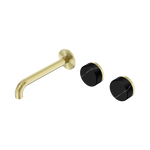 Load image into Gallery viewer, Serenity Wall Basin Set 160mm Offset Spout With Marquina Black Handle Brushed Gold