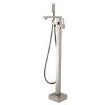Load image into Gallery viewer, Square Brushed Nickel Freestanding Bath Mixer With Handheld Shower