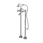 Load image into Gallery viewer, YORK FREESTANDING BATH MIXER WITH WHITE PORCELAIN HAND SHOWER CHROME