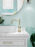 Load image into Gallery viewer, YORK BASIN MIXER HOOK SPOUT WITH WHITE PORCELAIN LEVER AGED BRASS