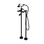 Load image into Gallery viewer, YORK FREESTANDING BATH MIXER WITH WHITE PORCELAIN HAND SHOWER MATTE BLACK