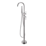 Load image into Gallery viewer, Round Brushed Nickel Freestanding Bath Mixer With Handheld Shower