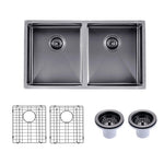 Load image into Gallery viewer, Round Corner Stainless Steel Gun Metal Grey PVD Coating Double Bowl Kitchen Sink(with Bottom Tray) 820*457*230mm