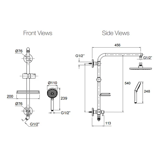 HydroRail Rain Shower Round Column Premium