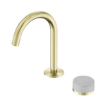 Load image into Gallery viewer, Serenity Progressive Basin Mixer Arc Spout With Carrara Handle Brushed Gold