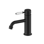 Load image into Gallery viewer, YORK STRAIGHT BASIN MIXER WITH WHITE PORCELAIN LEVER MATTE BLACK