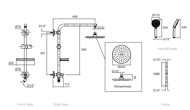 Hydrorail rain shower round column - standard 45211A-CP+99945T-E-CP+72415T-E-CP+97001A-CP