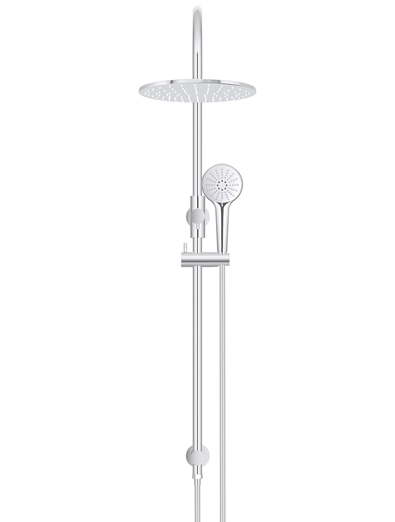 300mm Round Overhead Shower Rail, Three Function Hand Shower - Polished Chrome
