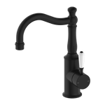 Load image into Gallery viewer, YORK BASIN MIXER HOOK SPOUT WITH WHITE PORCELAIN LEVER MATTE BLACK