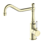 Load image into Gallery viewer, YORK KITCHEN MIXER HOOK SPOUT WITH WHITE PORCELAIN LEVER AGED BRASS