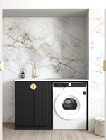 Load image into Gallery viewer, Marlo Black Base Laundry Cabinet with 1300mm Pure White Top