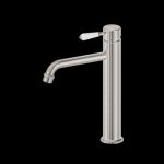 Load image into Gallery viewer, YORK STRAIGHT TALL BASIN MIXER WITH WHITE PORCELAIN LEVER BRUSHED NICKEL