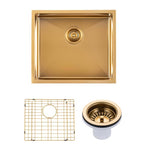 Load image into Gallery viewer, Round Corner Stainless Steel Brushed Brass PVD Coating Single Bowl Kitchen Sink(with Bottom Tray) 510*450*230mm