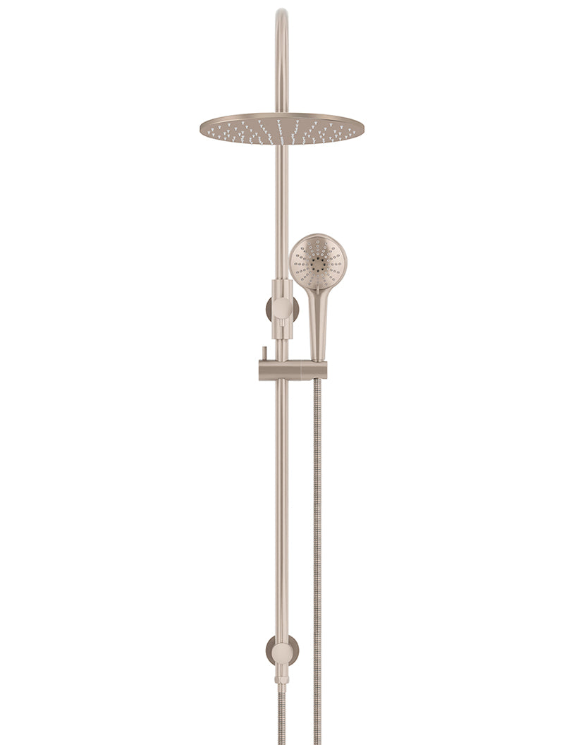 300mm Round Overhead Shower Rail, Three Function Hand Shower - Champagne