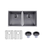 Load image into Gallery viewer, 820x457x230mm Gunmetal Stainless Steel PVD Double Bowl Kitchen Sink