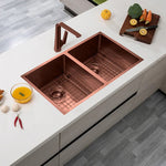 Load image into Gallery viewer, 820x457x230mm Copper Stainless Steel PVD Double Bowl Kitchen Sink