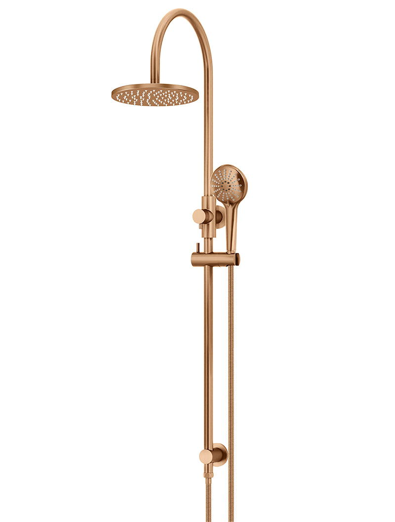 ROUND GOOSENECK SHOWER SET WITH 200MM ROSE, THREE-FUNCTION HAND SHOWER