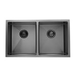 Load image into Gallery viewer, Round Corner Dark Grey Stainless Steel Handmade Double Bowl Kitchen Sink 770*450*215mm(with dark grey waste)