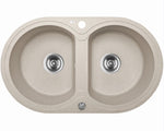 Load image into Gallery viewer, Laveo Dafne Beige Granite Double Bowl Stone Kitchen Sink 470*780*204mm(including Space Saving Siphon and Click-clack Plug)
