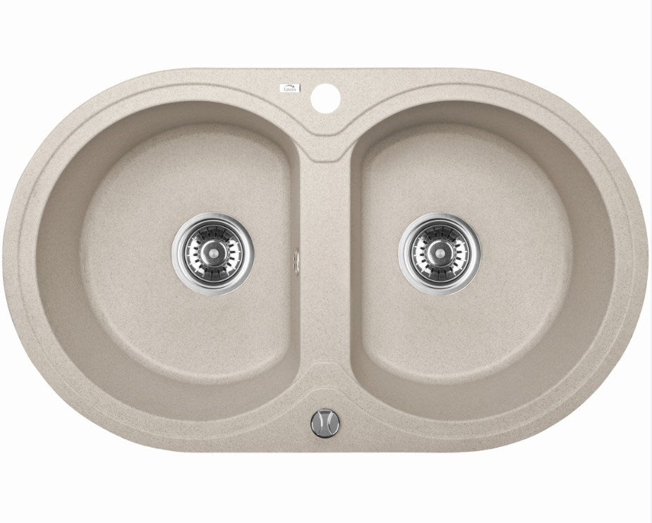 Laveo Dafne Beige Granite Double Bowl Stone Kitchen Sink 470*780*204mm(including Space Saving Siphon and Click-clack Plug)