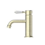 Load image into Gallery viewer, YORK STRAIGHT BASIN MIXER WITH WHITE PORCELAIN LEVER AGED BRASS