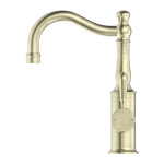 Load image into Gallery viewer, YORK BASIN MIXER HOOK SPOUT WITH METAL LEVER AGED BRASS