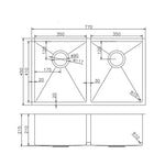 Load image into Gallery viewer, Round Corner Stainless Steel Brushed Brass PVD Coating Double Bowl Kitchen Sink(with Bottom Tray) 770*450*215mm