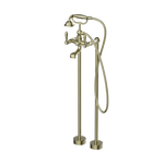 Load image into Gallery viewer, YORK FREESTANDING BATH MIXER WITH METAL HAND SHOWER AGED BRASS
