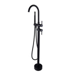 Load image into Gallery viewer, Round Black Freestanding Bath Mixer With Handheld Shower