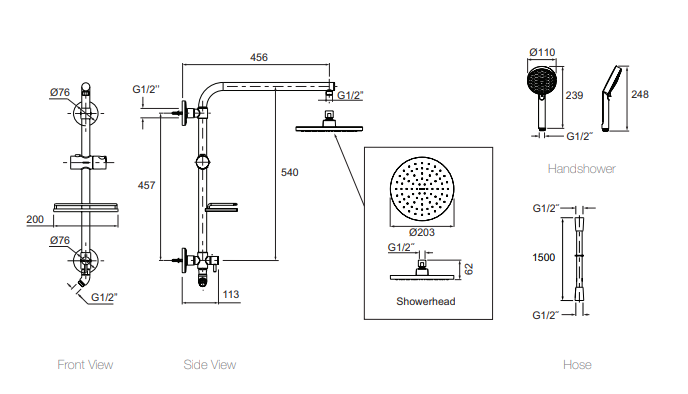 Hydrorail rain shower round column - premium 45211A-CP+18358A-CP+72415T-E-CP+97001A-CP