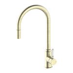 Load image into Gallery viewer, YORK PULL OUT SINK MIXER WITH VEGIE SPRAY FUNCTION WITH WHITE PORCELAIN LEVER AGED BRASS