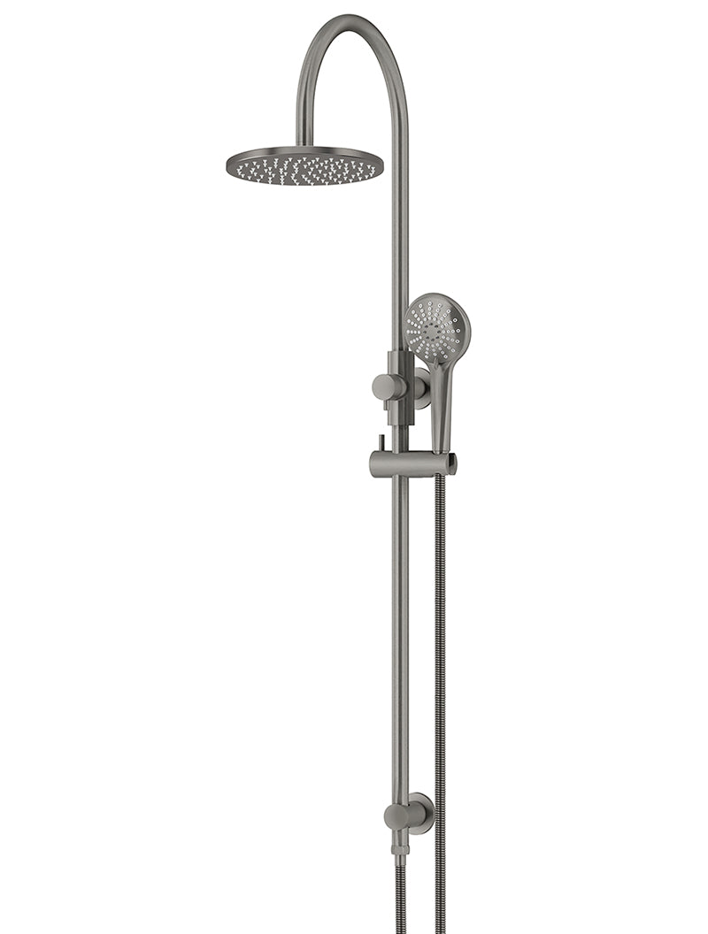 200mm Round Overhead Shower Rail, Three Function Hand Shower - Shadow Gunmetal