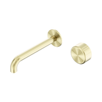 Load image into Gallery viewer, Serenity Progressive Wall Basin Mixer 220mm Spout With Metal Handle Brushed Gold