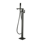 Load image into Gallery viewer, Square Gun Metal Grey Freestanding Bath Mixer With Handheld Shower