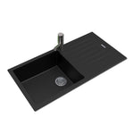 Load image into Gallery viewer, Black Arete Stone Granite Single Bowl with Drain Board Stone Kitchen Sink 1000*500*200mm