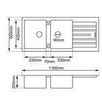 Load image into Gallery viewer, White Arete Stone Granite Double Bowl with Drain Board Stone Kitchen Sink 1160*500*200mm
