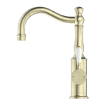 Load image into Gallery viewer, YORK BASIN MIXER HOOK SPOUT WITH WHITE PORCELAIN LEVER AGED BRASS