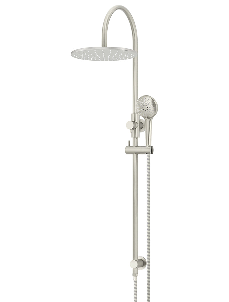 300mm Round Overhead Shower Rail, Three Function Hand Shower - PVD Brushed Nickel