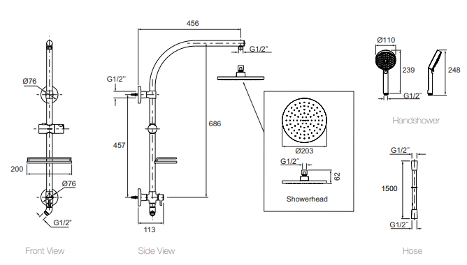 Hydrorail rain shower square column - standard 45212A-CP+99945T-E-CP+72415T-E-CP+97001A-CP