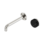 Load image into Gallery viewer, Serenity Progressive Wall Basin Mixer 160mm Spout With Marquina Black Handle Brushed Nickel