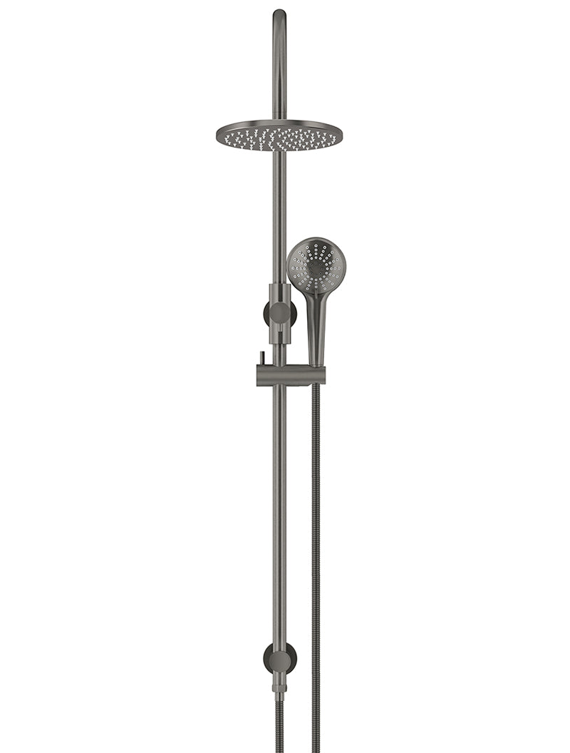 200mm Round Overhead Shower Rail, Three Function Hand Shower - Shadow Gunmetal