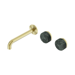 Load image into Gallery viewer, Serenity Wall Basin Set 160mm Offset Spout With Verde Alpi Handle Brushed Gold