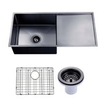 Load image into Gallery viewer, Round Corner Stainless Steel Gun Metal Grey PVD Coating Single Bowl with Drain Board Kitchen Sink(with Bottom Tray) 960*450*230mm