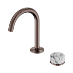 Load image into Gallery viewer, Serenity Progressive Basin Mixer Arc Spout With Arabescato Corchia Handle Brushed Bronze