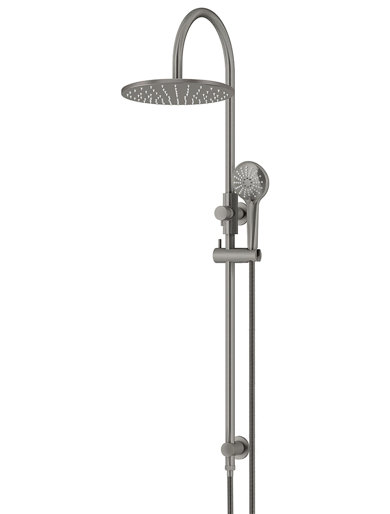 300mm Round Overhead Shower Rail, Three Function Hand Shower - Shadow Gunmetal