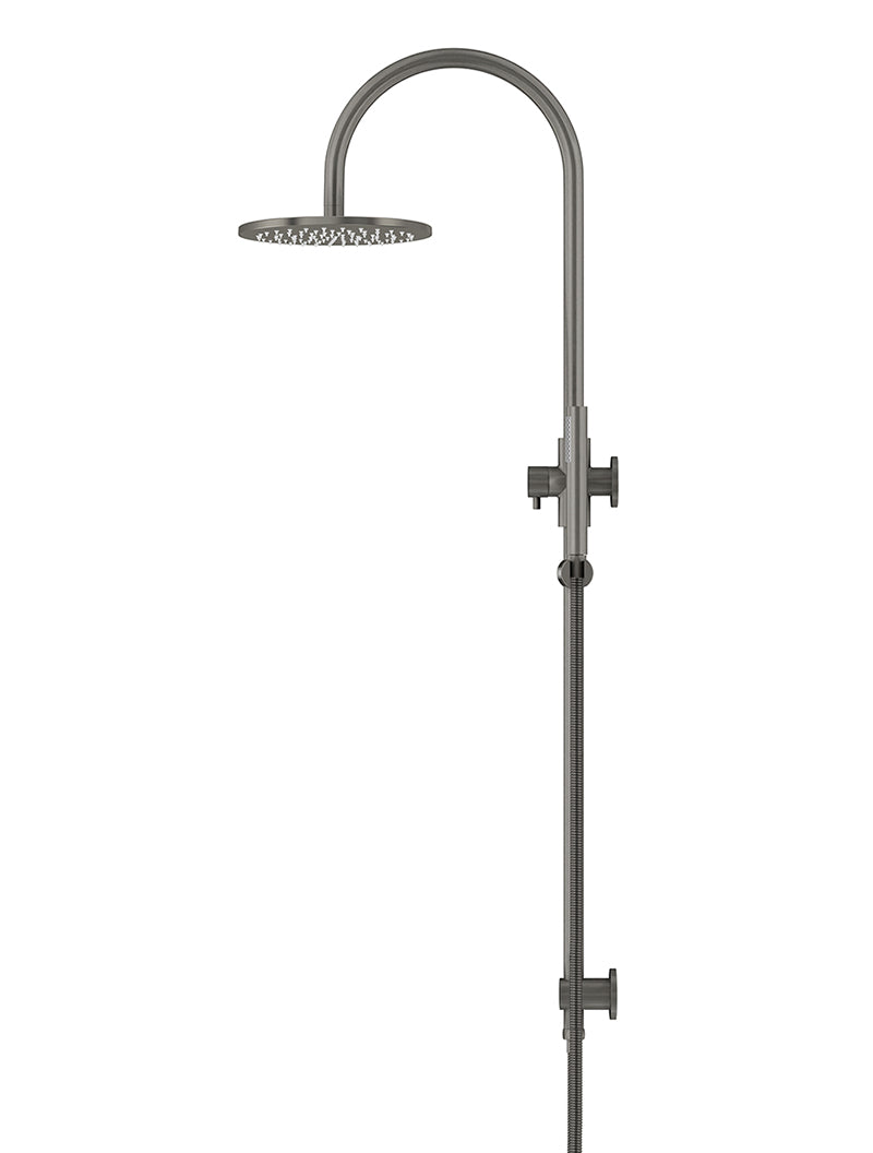 200mm Round Overhead Shower Set, Single Function Hand Shower - Shadow Gunmetal