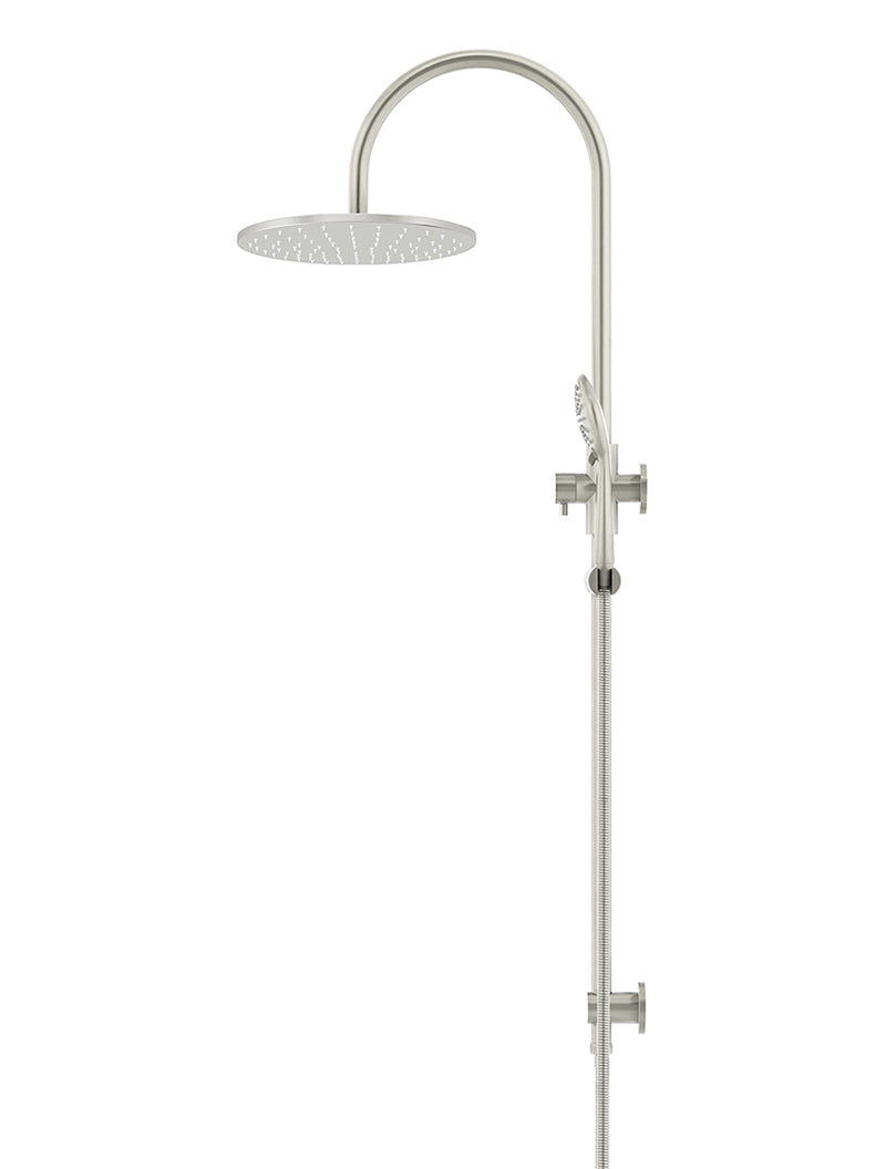 300mm Round Overhead Shower Rail, Three Function Hand Shower - PVD Brushed Nickel
