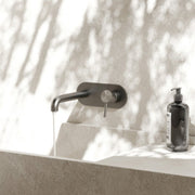 Wall basin mixer with spout, gun metal