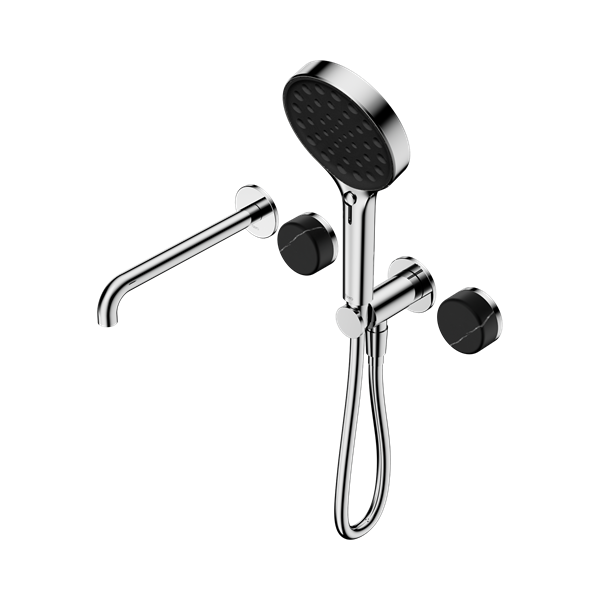 Serenity Progressive Shower System With Spout With Marquina Black Handle And Serenity Hand Shower Chrome